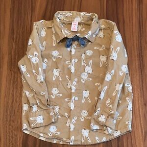 Kids Tan Bunny Print Button Up Shirt (Toddler 3)